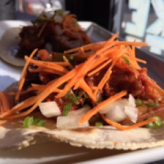 Pork belly and kimchee tacos